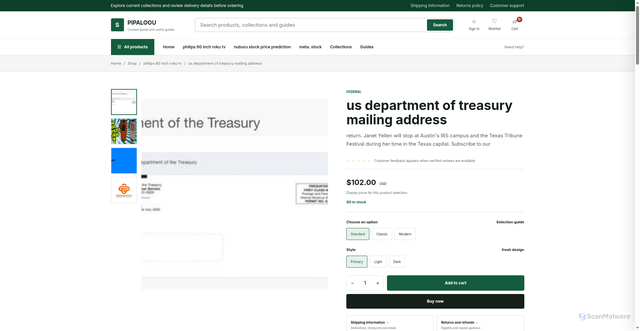 Security scan screenshot of https://pipaloou.com/us-department-of-treasury-mailing-address-fresh-design/