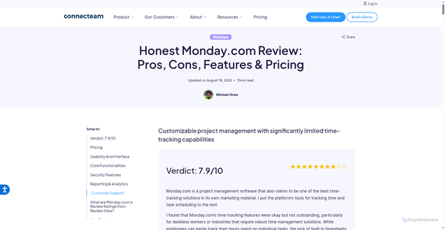 Security scan screenshot of https://connecteam.com/reviews/monday/