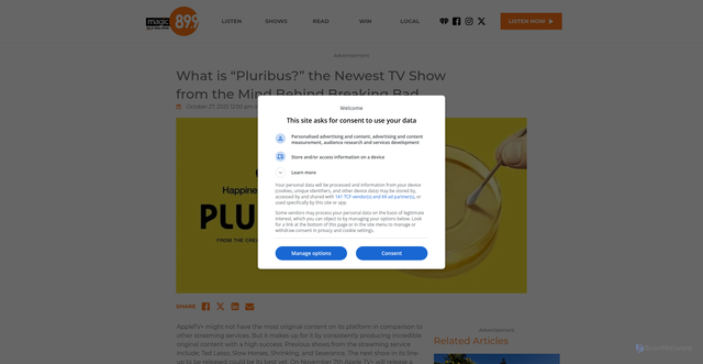 Security scan screenshot of https://www.magic899.com.au/trending/entertainment/what-is-pluribus-the-newest-tv-show-from-the-mind-behind-breaking-bad/