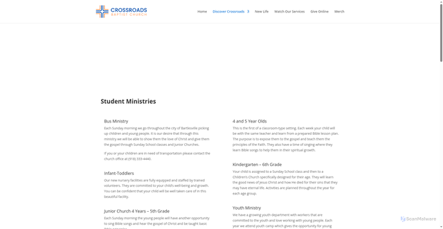 Security scan screenshot of https://crbcbartlesville.com/ministries/