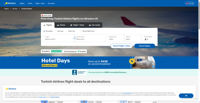 Security scan screenshot of https://www.edreams.net/flights/airline/TK/turkish-airlines/