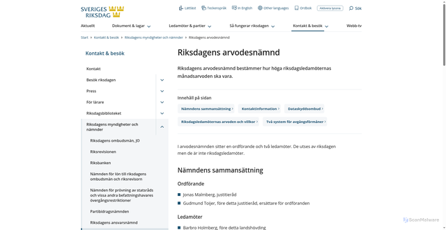 Security scan screenshot of https://www.riksdagen.se/sv/sa-funkar-riksdagen/riksdagens-myndigheter-och-namnder/riksdagens-arvodesnamnd