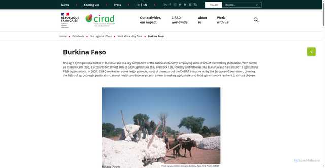 Security scan screenshot of https://www.cirad.fr/en/worldwide/our-regional-offices/west-africa-dry-zone/pays/burkina-faso