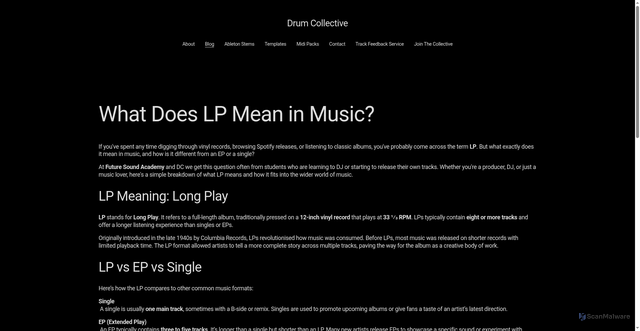 Security scan screenshot of https://www.drum-collective.com/blog/what-does-lp-mean-in-music