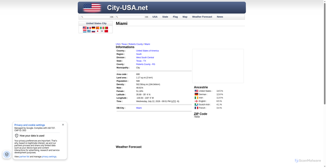 Security scan screenshot of https://www.city-usa.net/city-usa.net/el/state-texas-city-miami.html