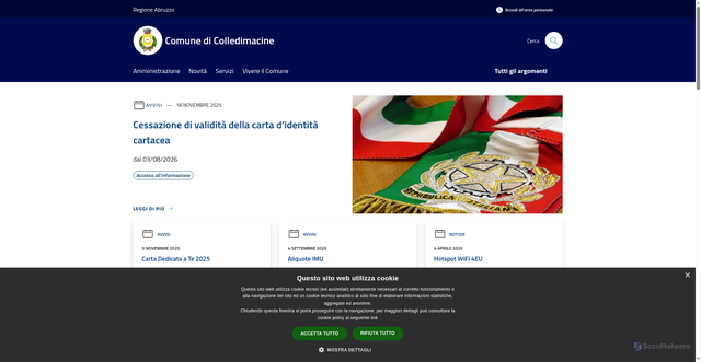 Security scan screenshot of https://www.comune.colledimacine.ch.it/it
