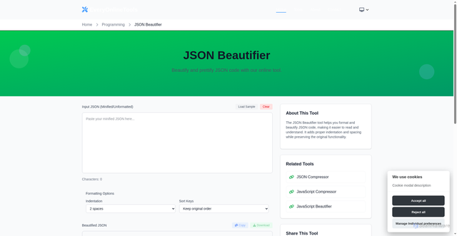 Security scan screenshot of https://everyonlinetools.com/tools/json-beautifier