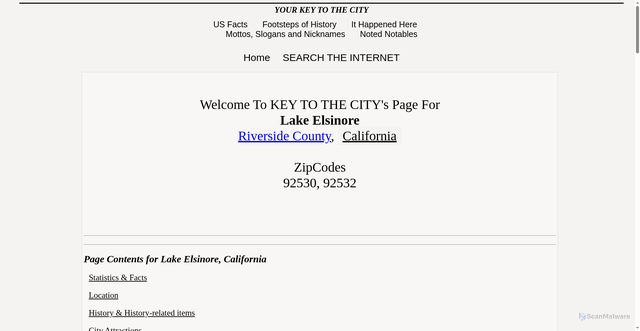 Security scan screenshot of http://www.usacitiesonline.com/cacountylakeelsinore.htm