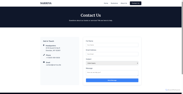 Security scan screenshot of https://narriva.pages.dev/contact.html