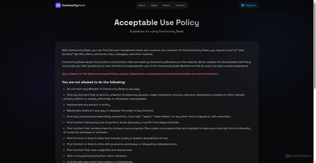 Security scan screenshot of https://communitydeals-sbujo9l32r.edgeone.dev/acceptable-use-policy.html