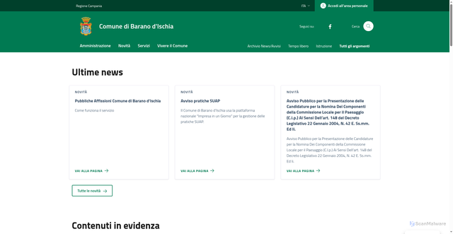 Security scan screenshot of https://www.comunebarano.it/