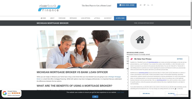 Security scan screenshot of https://riverbankfinance.com/michigan-mortgage-broker.html