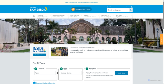 Security scan screenshot of https://www.sandiego.gov/