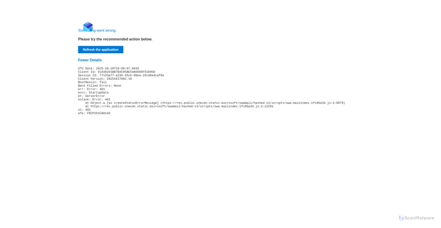 Security scan screenshot of https://outlook.office.com/mail/id/AAkALgAAAAAAHYQDEapmEc2byACqAC/initial