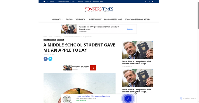 Security scan screenshot of https://yonkerstimes.com/a-middle-school-student-gave-me-an-apple-today/