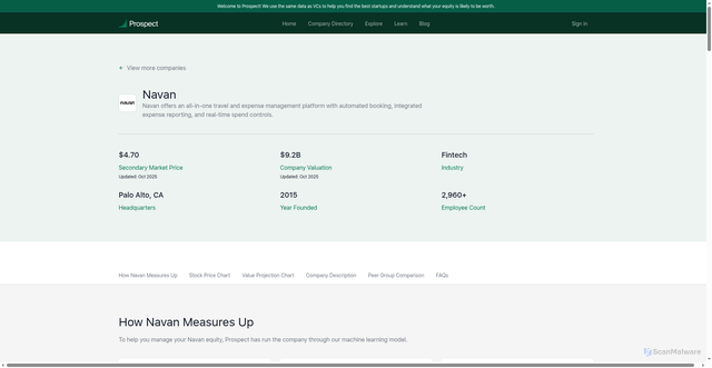 Security scan screenshot of https://www.joinprospect.com/explore/navan-stock