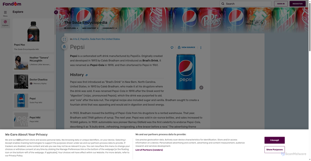 Security scan screenshot of https://the-soda-encyclopedia.fandom.com/wiki/Pepsi