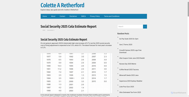 Security scan screenshot of https://colettearetherfordr.pages.dev/bgzwo-social-security-2025-cola-estimate-report-wkswk/