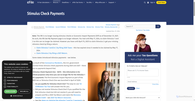 Security scan screenshot of https://www.efile.com/stimulus-check/