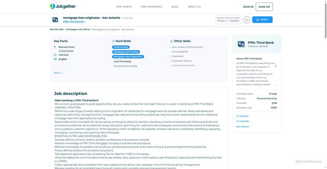 Security scan screenshot of https://jobgether.com/offer/69e6e157c646310ee3953f5c-mortgage-loan-originator---san-antonio