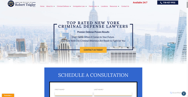 Security scan screenshot of https://www.tsiglerlaw.com/