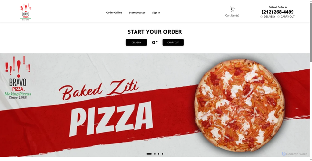 Security scan screenshot of https://bravokosherpizza.com/