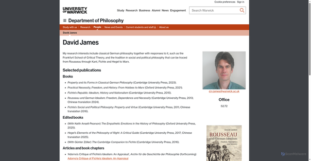 Security scan screenshot of https://warwick.ac.uk/fac/soc/philosophy/people/james/