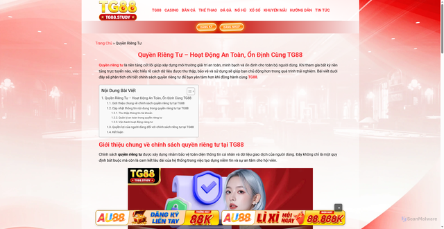 Security scan screenshot of https://tg88-nio.com/quyen-rieng-tu/