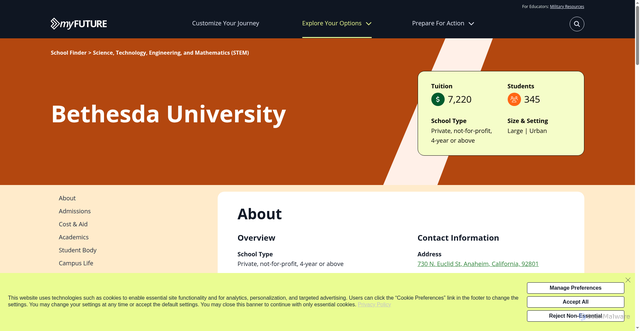 Security scan screenshot of https://myfuture.com/schools-areas-of-study/schools/bethesda-university/