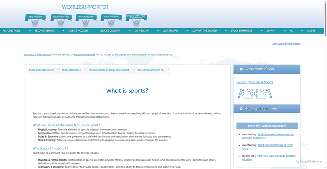 Security scan screenshot of https://www.worldsupporter.org/en/summary/what-sports-100757