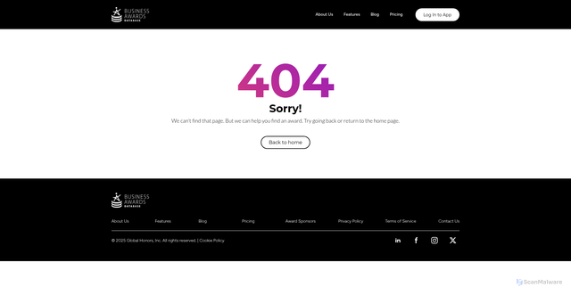 Security scan screenshot of https://business-awards-database.com/0