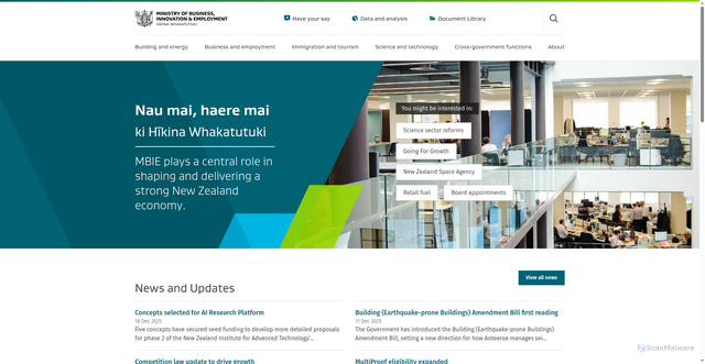 Security scan screenshot of https://www.mbie.govt.nz/