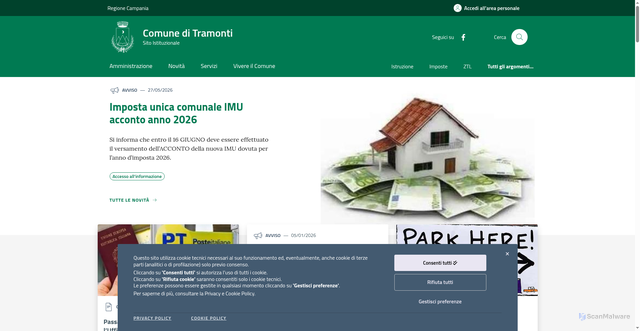 Security scan screenshot of https://www.comune.tramonti.sa.it