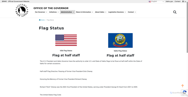Security scan screenshot of https://gov.idaho.gov/flag-status/