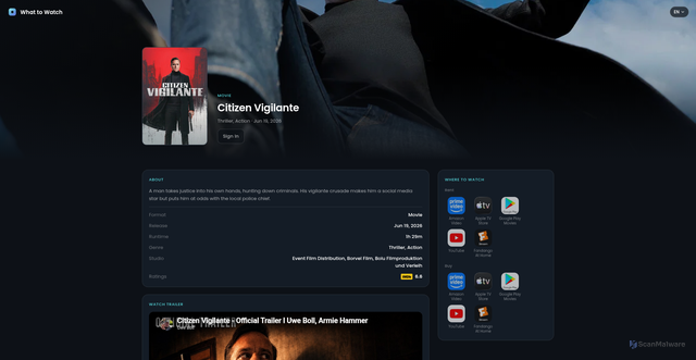 Security scan screenshot of https://whattowatch.fyi/en/title/movie-1413976
