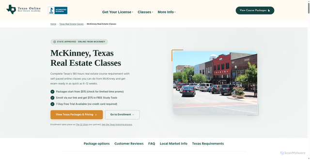 Security scan screenshot of https://texasonlinerealestateacademy.com/mckinney-texas-real-estate-license-classes/