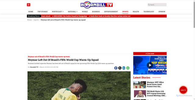 Security scan screenshot of https://www.hornbilltv.com/sports/neymar-left-out-of-brazils-fifa-world-cup-warm-up-squad/149998