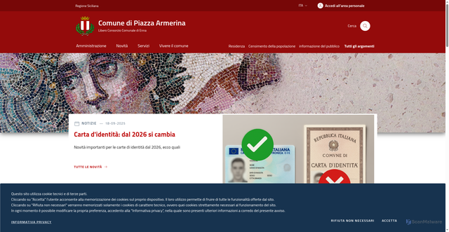Security scan screenshot of https://www.comune.piazzaarmerina.en.it/