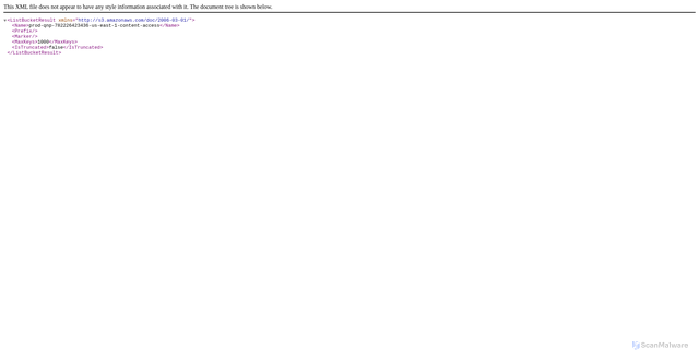 Security scan screenshot of https://prod-qnp-782226423436-us-east-1-content-access.s3.amazonaws.com