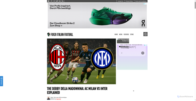 Security scan screenshot of https://forzaitalianfootball.com/2025/06/the-derby-della-madonnina-ac-milan-vs-inter-explained/