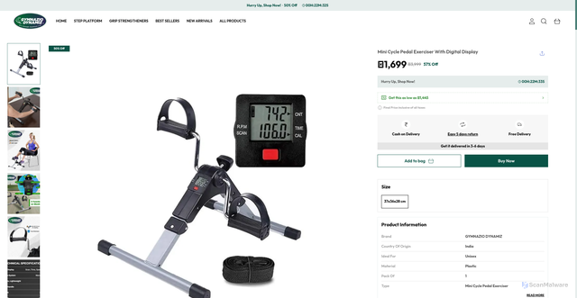 Security scan screenshot of https://gymnaziodynamiz.com/Mini-Cycle-Pedal-Exerciser-With-Digital-Display/catalogue/Oh71vEuT/K5hJ3yBh