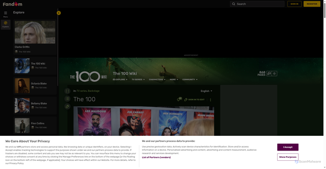 Security scan screenshot of https://the100.fandom.com/wiki/The_100