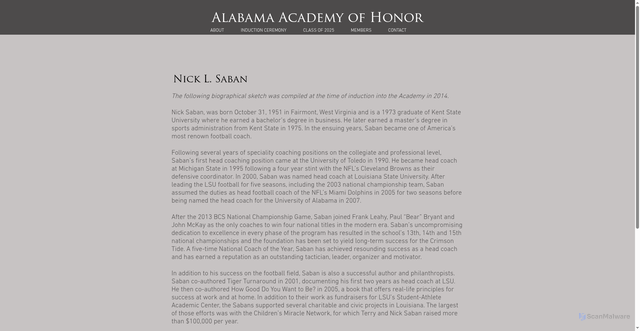 Security scan screenshot of https://www.alabamaacademyofhonor.org/nick-l-saban