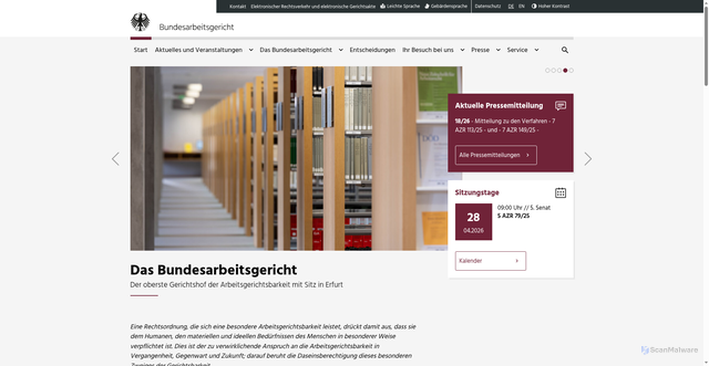 Security scan screenshot of https://www.bundesarbeitsgericht.de/startseite/