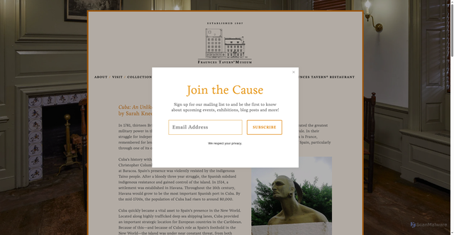 Security scan screenshot of https://www.frauncestavernmuseum.org/cuba