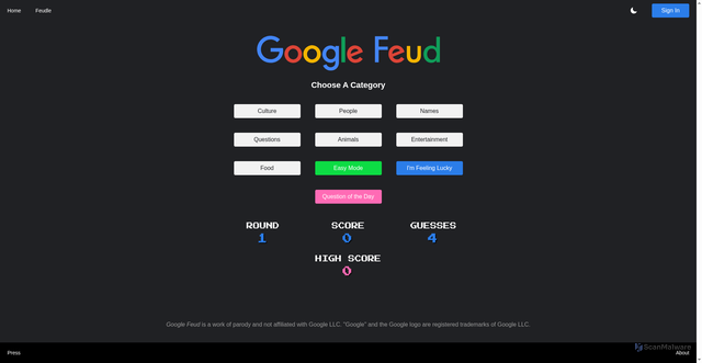 Security scan screenshot of https://googlefeud.com