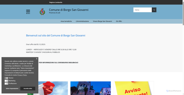 Security scan screenshot of https://www.comune.borgosangiovanni.lo.it/