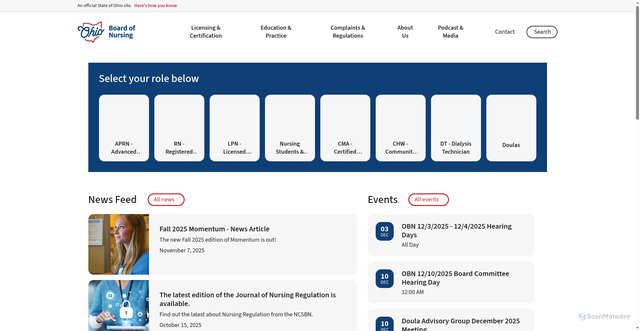 Security scan screenshot of https://nursing.ohio.gov/