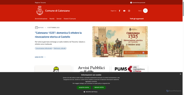 Security scan screenshot of https://www.comune.calenzano.fi.it/it
