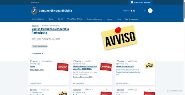 Security scan screenshot of https://www.comune.nizzadisicilia.me.it/